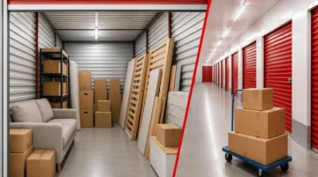 Bútorok tárolása költözéskor – rendezett City Storage tároló és dobozok gurulós kocsin