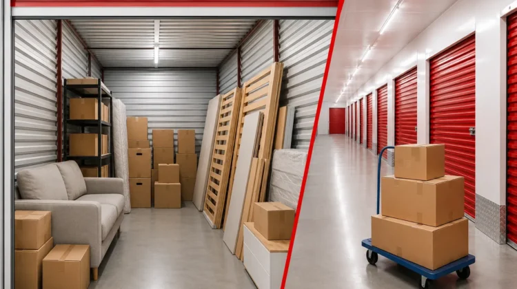 Bútorok tárolása költözéskor – rendezett City Storage tároló és dobozok gurulós kocsin