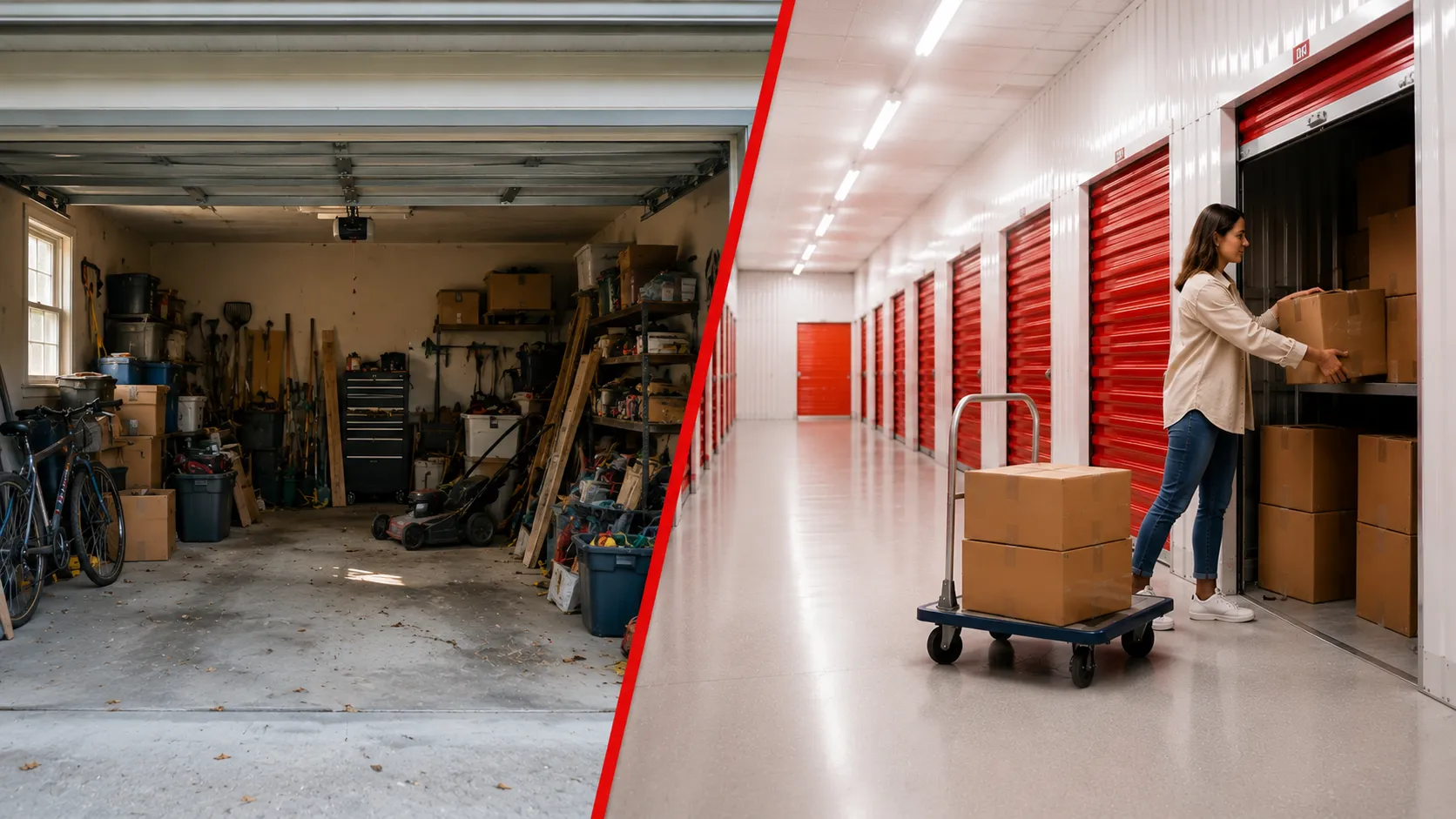 Garázs vagy önkiszolgáló tároló? Zsúfolt garázs és rendezett City Storage tároló összehasonlítása