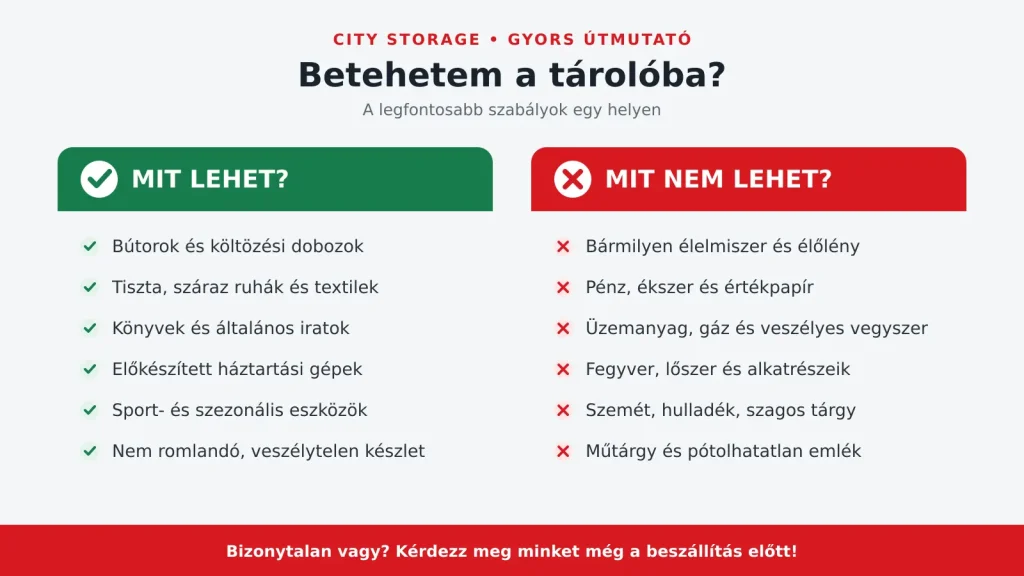 Mit lehet és mit nem lehet elhelyezni a City Storage bérelhető tárolóiban?
